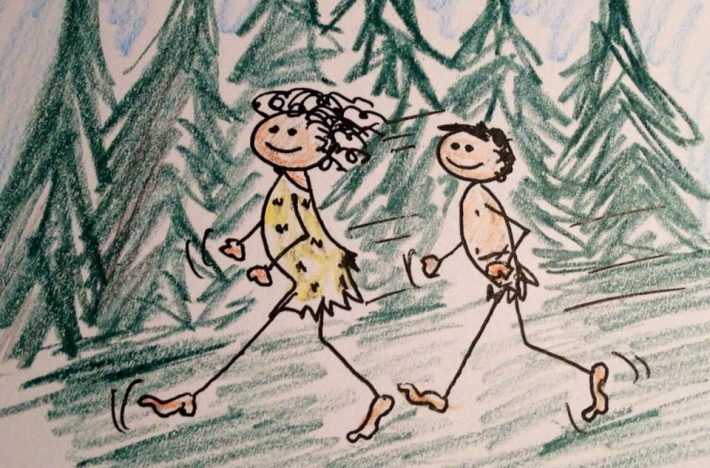 Naturlig rörelse, teknade figurer på promenad i skogen